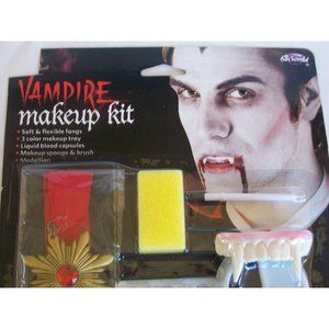 Halloween Vampire Makeup Kit Medallion Fangs Blood Costume Theater Teeth